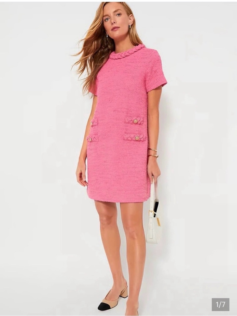 TUCKERNUCK Women Small Pink Tweed Jackie Dress Small - READ